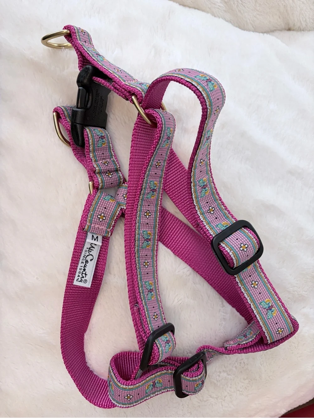 Pink Bistro Tile Dog Harness - Adjustable, size Medium